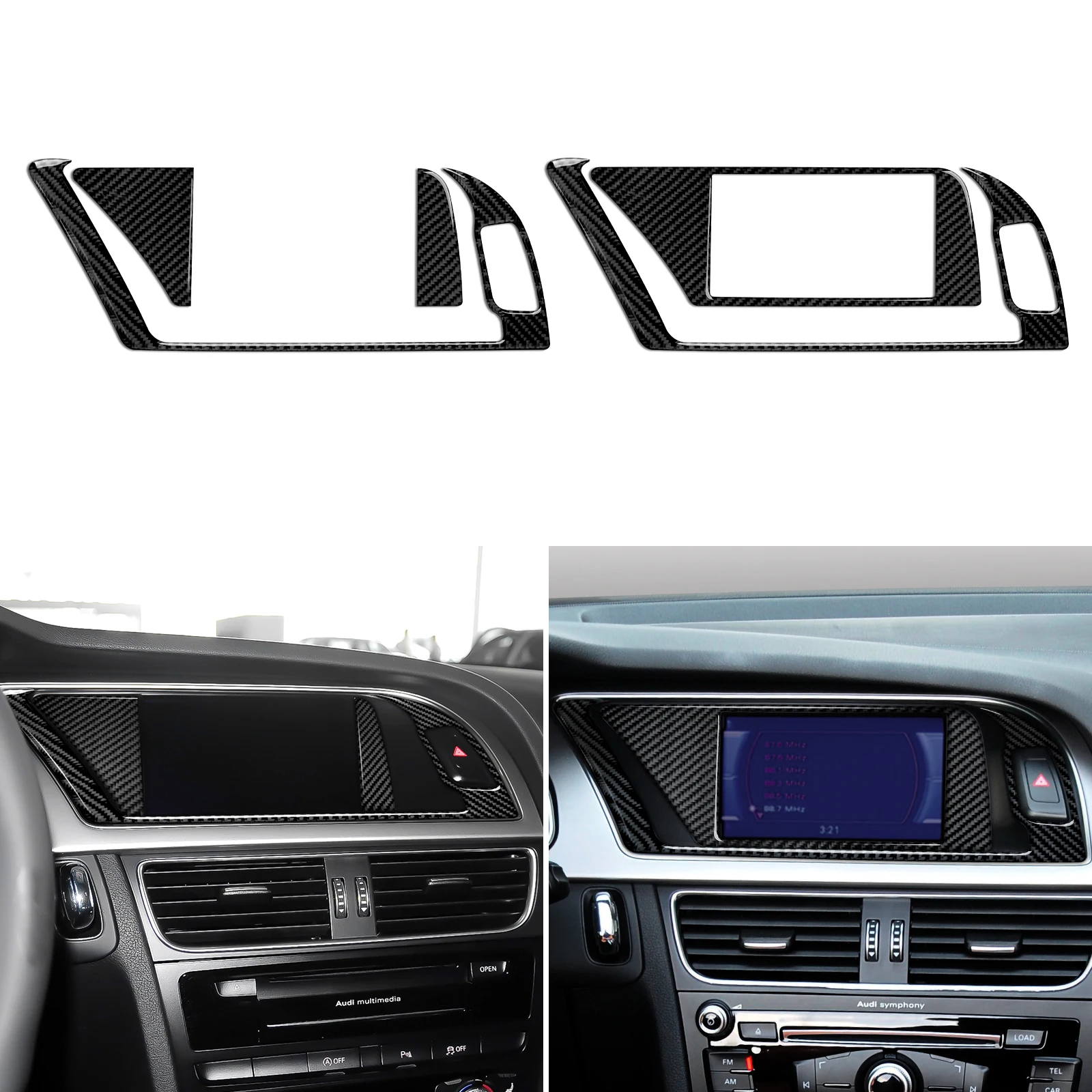 아우디 A4 S4 RS4 A5 S5 RS5 (2007-2016)용 자동차 센터 콘솔 기어 변속 패널 세트, 카본 파이버 인테리어 스티커 트림 액세서리