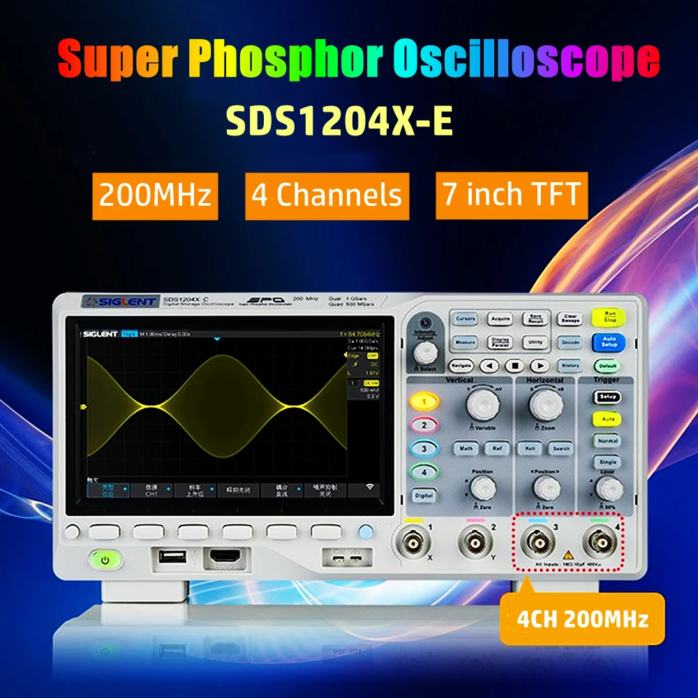 SDS1204X-E 200MHz Super Phosphor Oscilloscope SDS1104X-E 100MHz SDS1202X-E  SDS1102X-E SDS1074X-E SDS1072X-E 2CH 4CH Oscilloscope