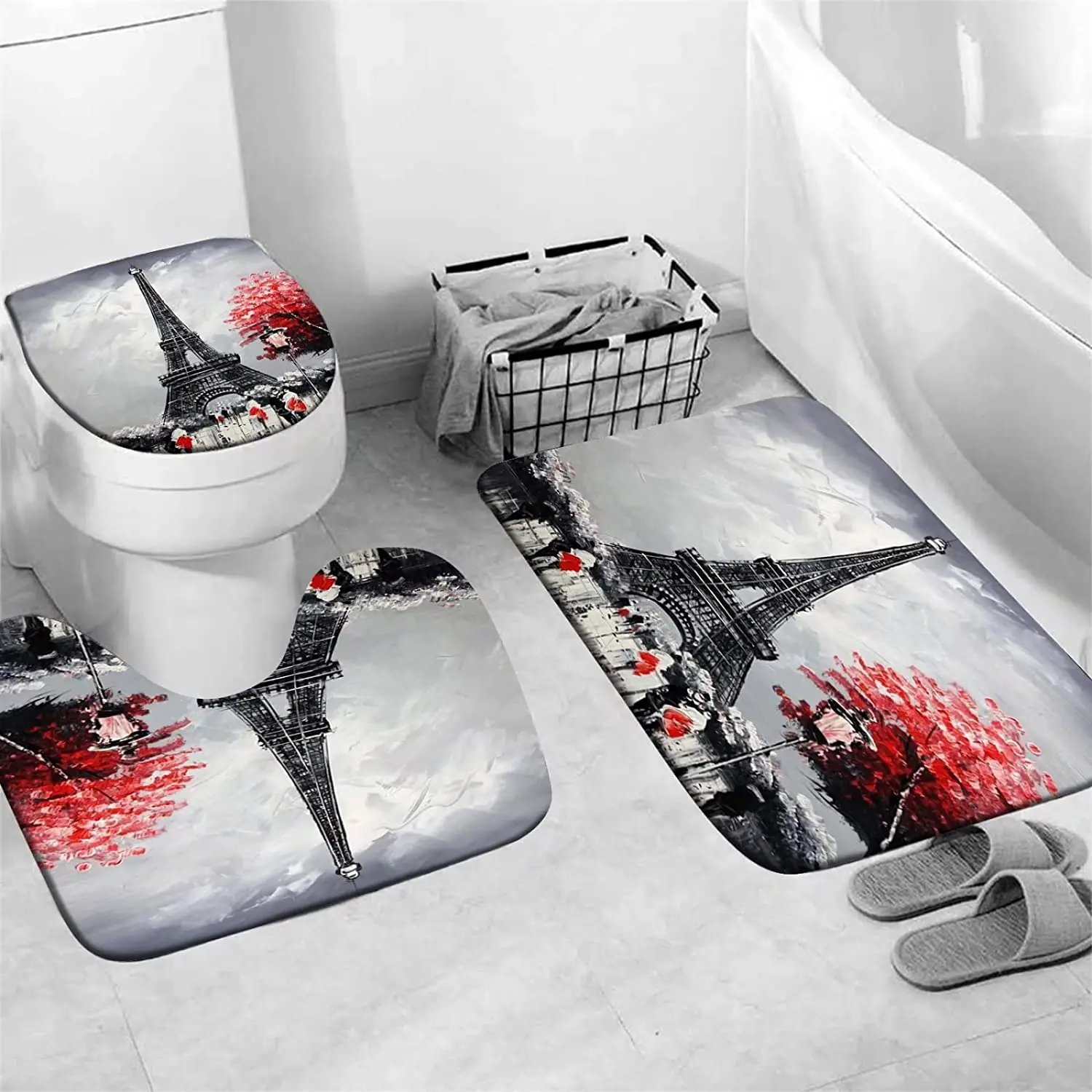 Bathroom Rug Set ArtSocket Red Black Set - 4PC Bathroom Decor With Mats And  Hooks Ombre Shower Curtain, image size:1500x1500