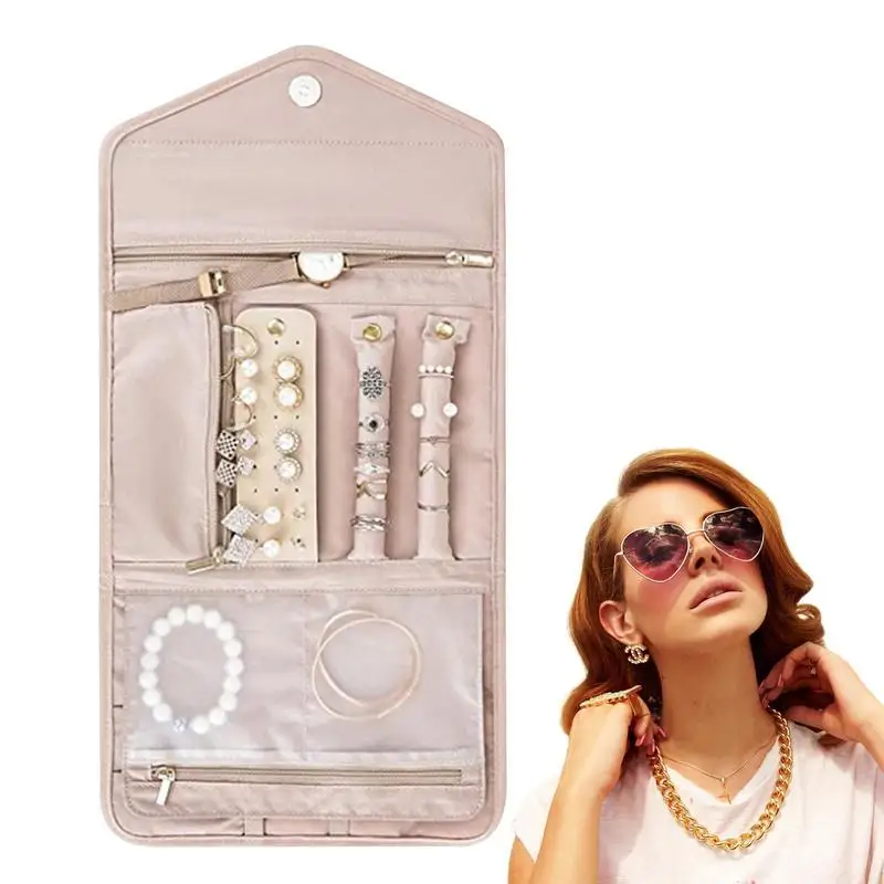 

Roll Foldable Jewelry Box Organizer Travel Jewelry Zipper Case Boxes Portable Earrings Necklace Ring Jewelry Box