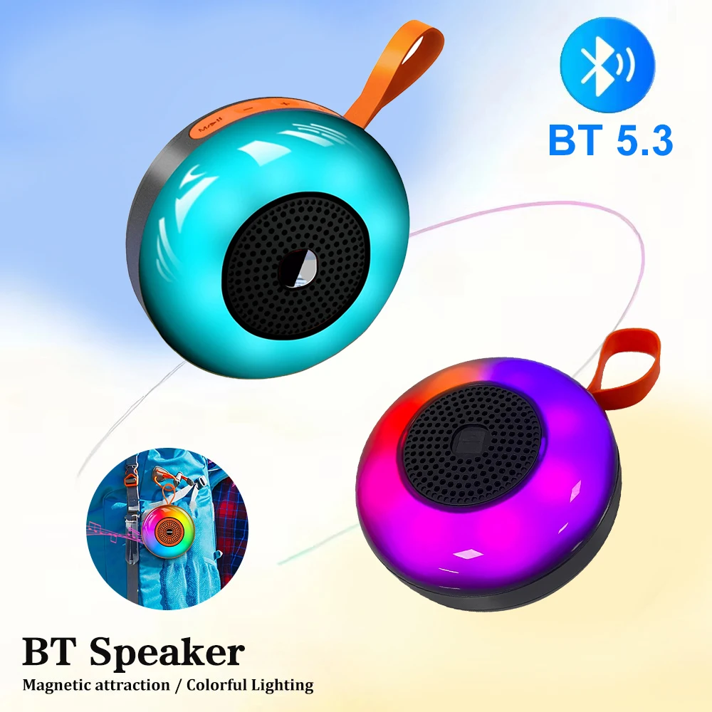 Bluetooth 5.3 Speaker Mini Speaker Portable Magnetic WIth 7 Colors RGB Light supports TF/USB/FM/Bluetooth/AUX
