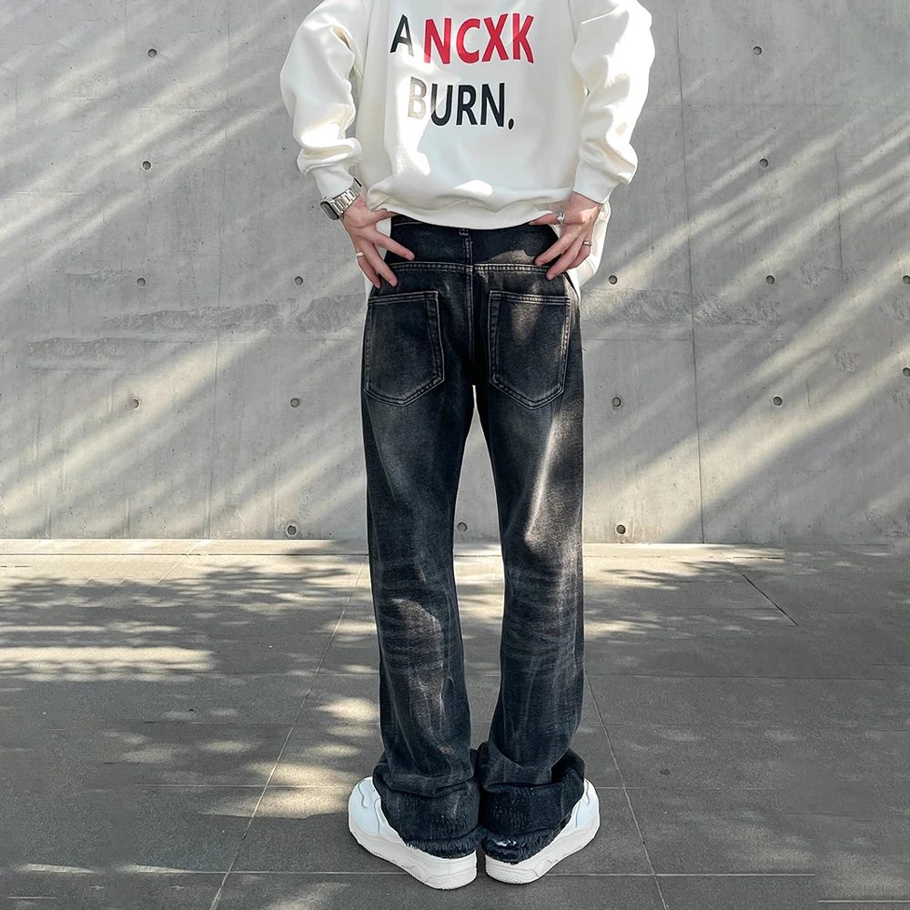 Streetwear Ripped Jeans Men Autumn Black Flared Trousers Casual Y2k Vaqueros Pantalones Hombre Winter Street Hole Denim Pants 2