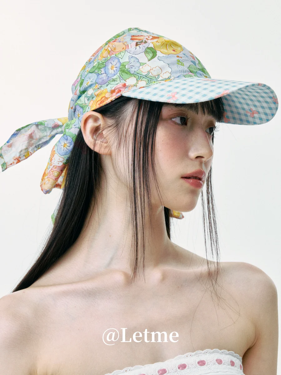 Großkrempige Baseballkappe im frischen Landhausstil mit Kopftuch, Sommer-Sonnenschutzhut, koreanische Version mit Schmetterlingsschleife, Damen-Sonnenhut, verstellbar – Detail 6