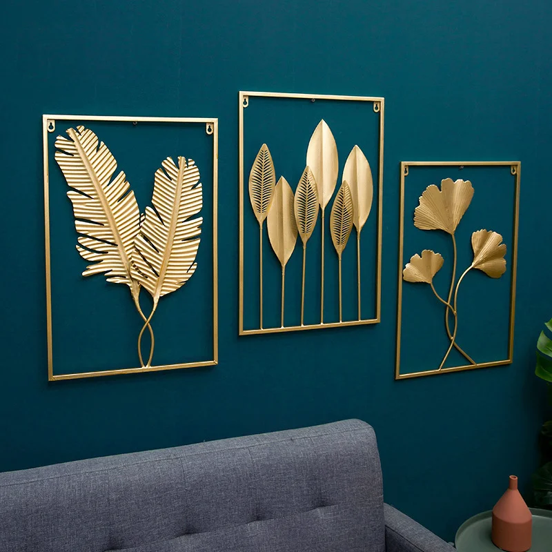 Wall Art Decor Wall Hanging Pendant Metal Flower Wall Decoration Golden Round Wall Hanging Nordic Light Luxury Palm Leaf Ginkgo Leaf Metal Home Decoration