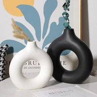 Nordic Vase Circular Hollow Ceramic Donuts Flower Pot Home Living Room Decoration Accessories Interior Office Desktop Decor Gift 2