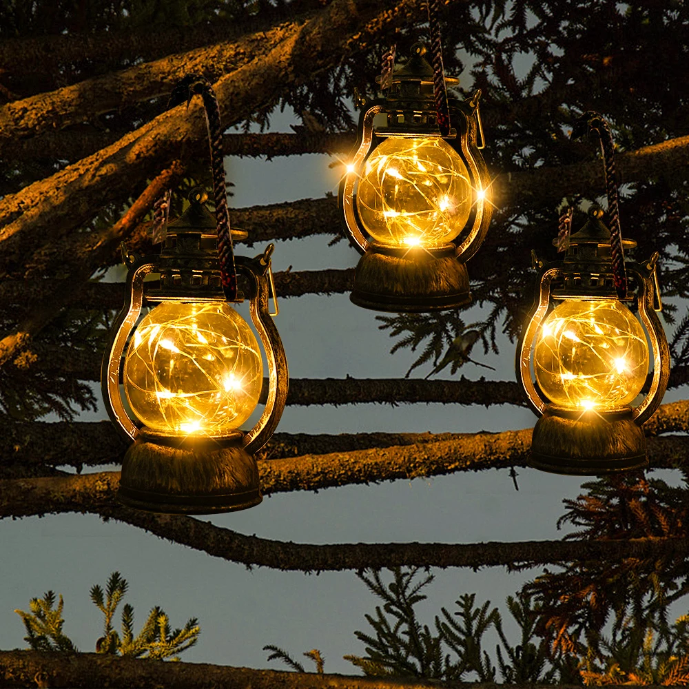 

Vintage Portable Oil Lamp Christmas LED Night Lights Battery Powered Indoor Outdoor Hanging Lanterns Festive Party Decoration
