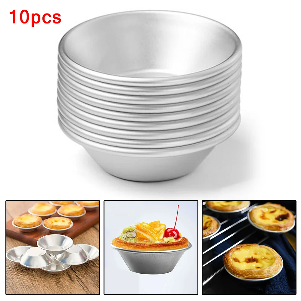 

Durable Egg Tart Moulds 10 Pcs Cookie Cupcake Mold Pudding Silver Tools 7x4x2cm Aluminum Alloy Egg Tart Baking