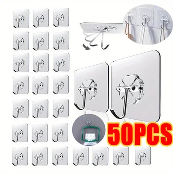 Crochets muraux auto-adhésifs transparents, 100 pièces, crochet mural polyvalent, porte-clé, porte-serviettes pour accessoires de cuisine et de salle de bains 1