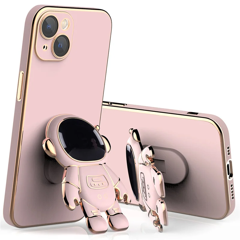 3D Astronaut Telescopic Stand Holder Plating Case For iPhone 13 11 12 Pro Max Mini XS Max X XR 7 8 Plus SE 2020 Silicone Cover cute iphone 11 Pro Max cases