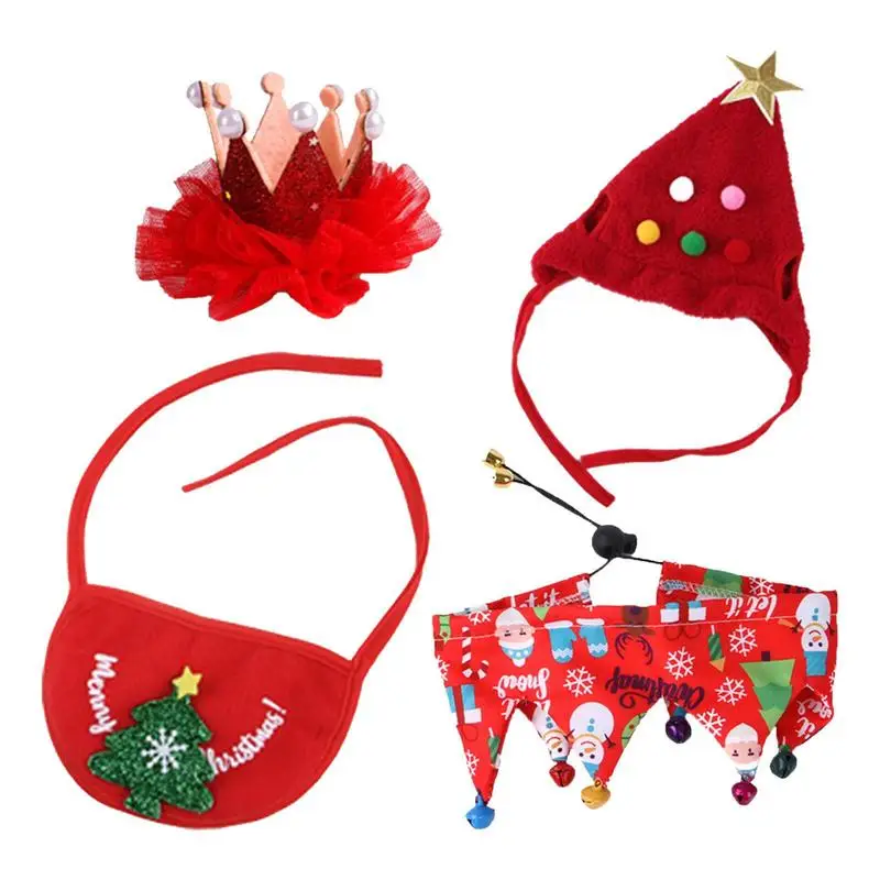 

Cat Christmas Outfit Funny 4 PCS Plush Cat Costume Cute Costume Suit Christmas Hair Clips Scarf Bibs For Cats Puppy Comfortable