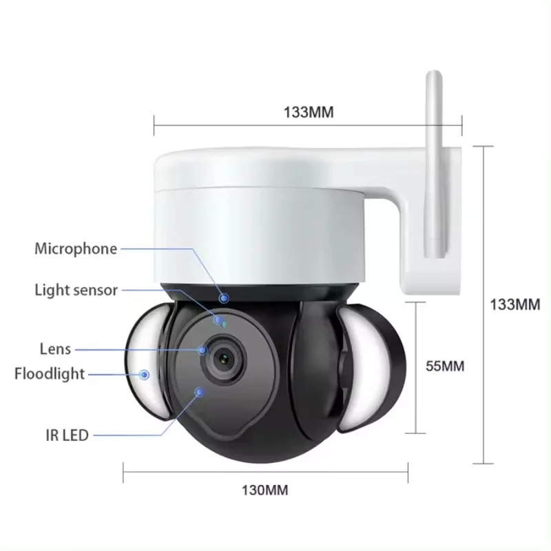 

WIFI 4MP Outdoor Monitoring CCTV Camera Smart Home Two-way PIR Motion Detection Floodlight PTZ IP Cameras