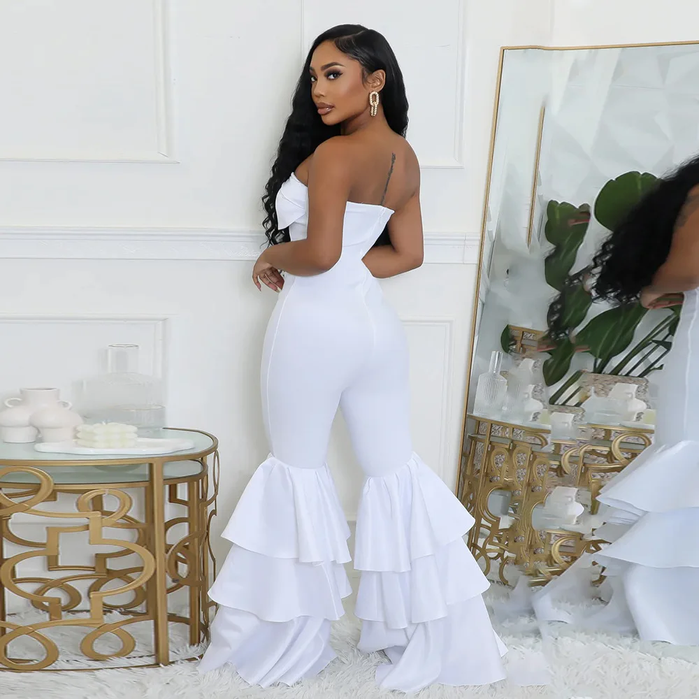 HLJ Sexy Ruched Patchwork Bodycon Jumpsuits Woman Solid Sleeveless Backless  Tiered Ruffle One Piece Rompers Female Overalls New - AliExpress 200000345