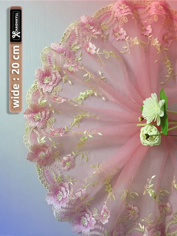

14 Yard 20CM Wide Embroidered Flower Tulle High Quality Guipure Fabric for Fringe DIY Wedding Dress Trimmings Sewing Accessories