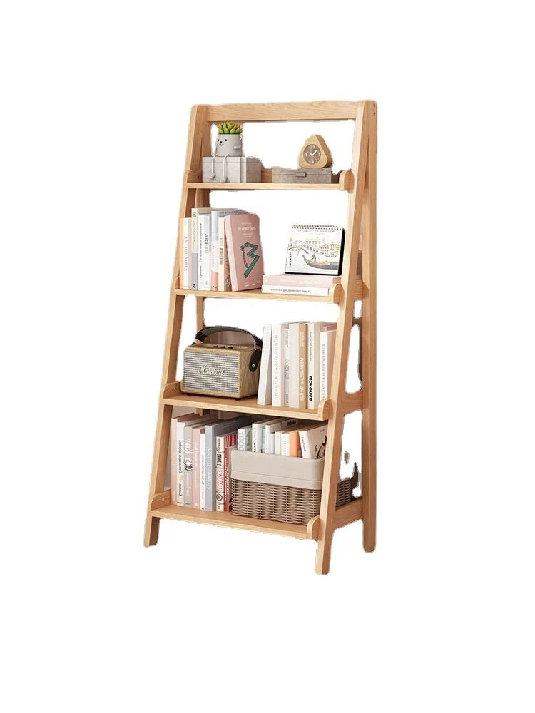 

Solid wood bookshelves, floor-to-ceiling trapezoidal shelves, living room, bedroom, wall-to-wall, multi-layer storage shelves