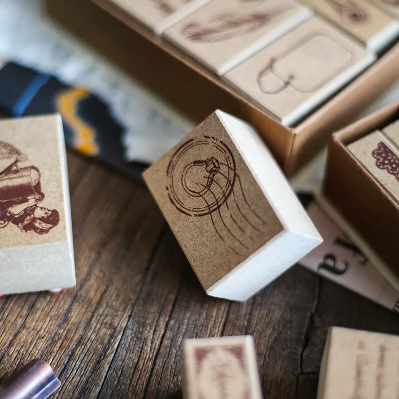 1BoxVintage Planner Wooden Rubber Stamp School Stationery Diary Scrapbooking Standard Feather English Building DIY Handbook Seal | Дом и сад