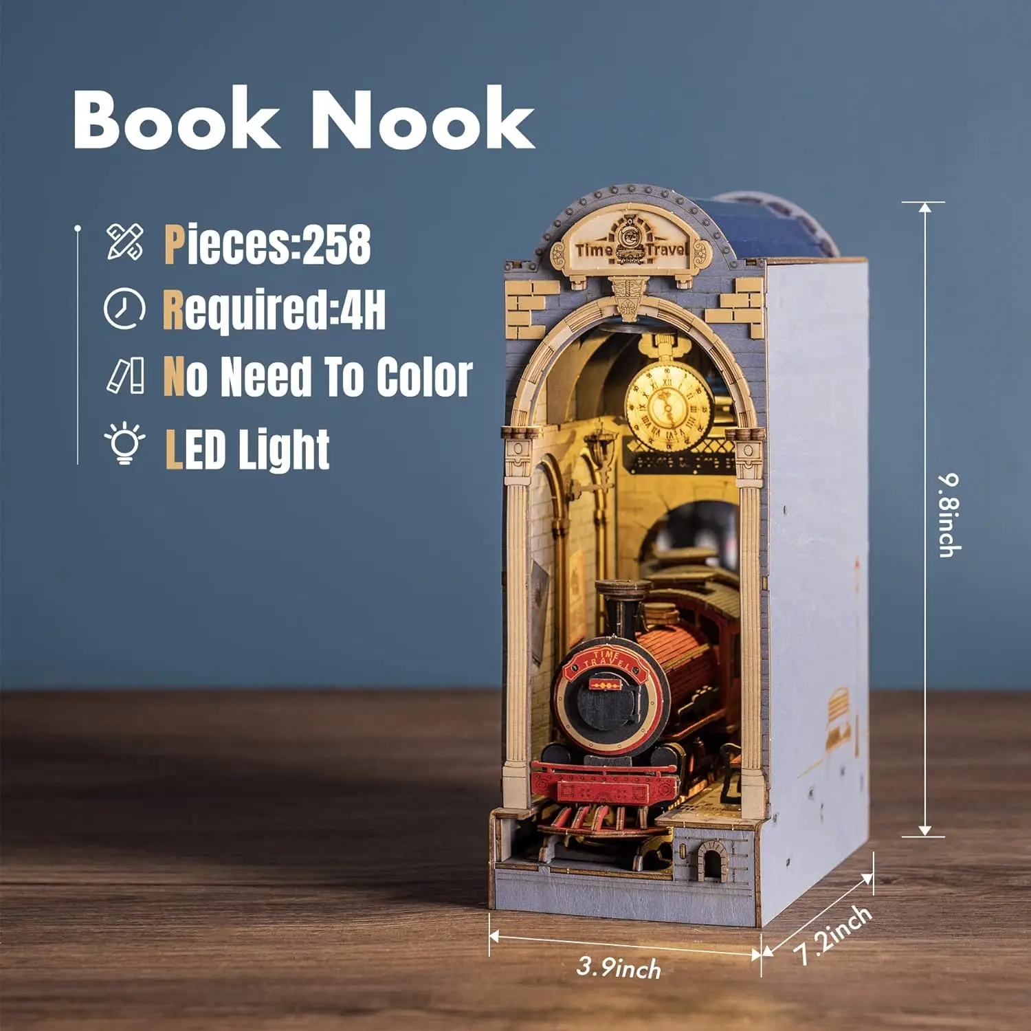 Robotime Wooden Book Nook Dollhouse Kit Puzzle House Model Building Kits with LED Lights Sakura Densya Sunshine Town Gardenhouse 4
