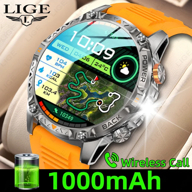 LIGE New Military Smart Watch Men 1000mAh Super Capacity Battery Outdoor Sport Bracelet Heart Rate Monitor Waterproof Smartwatch