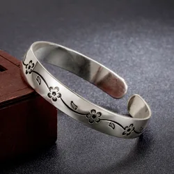 Elegant 925 Sterling Silver Adjustable Retro Bracelet - Handmade Fashion Jewelry (Silver)