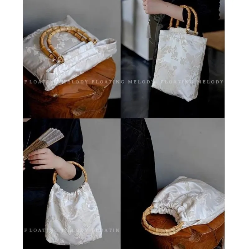 JIAERDI Chinese Style White Hand Bag Ladies Embroidery Flower Bamboo Y2k Bags Purse Female Fairy Core Wallet Handbag Aesthetic