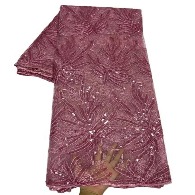 

French Net Lace Sequins Fabric 2023 Pink High Quality Lace African Lace Fabric For Wedding Nigerian Tulle Lace Material Sewing