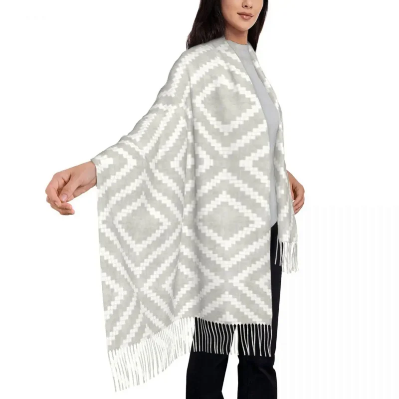 

Print Grey Loom Kilim Aztec Ethnic Art Scarf Women Men Winter Fall Warm Scarves Bohemian Geometric Tribal Pattern Shawls Wraps