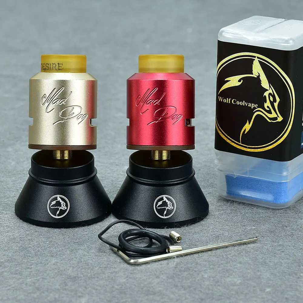 

wolfcoolvape Mad Dog RDA Rebuildable Dripping Atomizer 1:1 style vape Aluminum magnesium Alloy PEI 24mm rba mtl tank