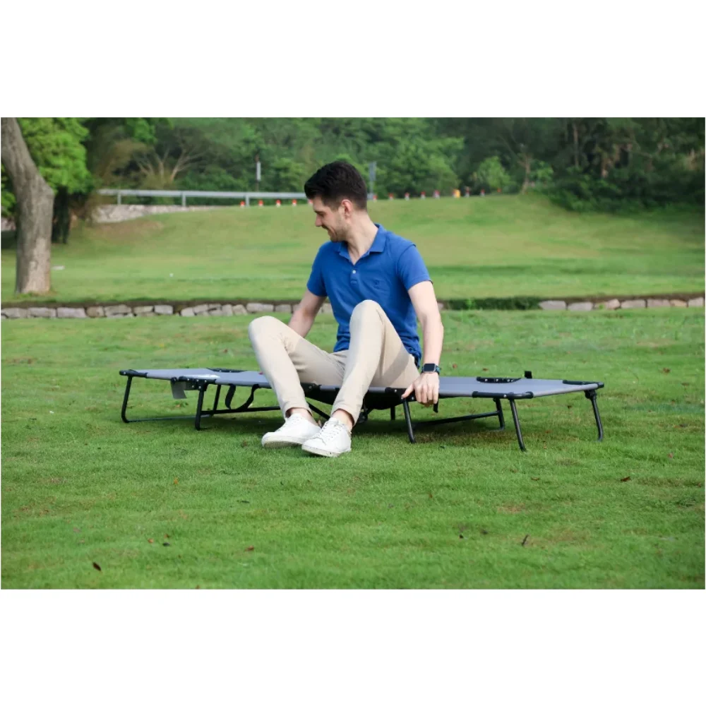 Camping Folding with Easy Setup Cot, Gray Color, Adult, Open Size 75.6