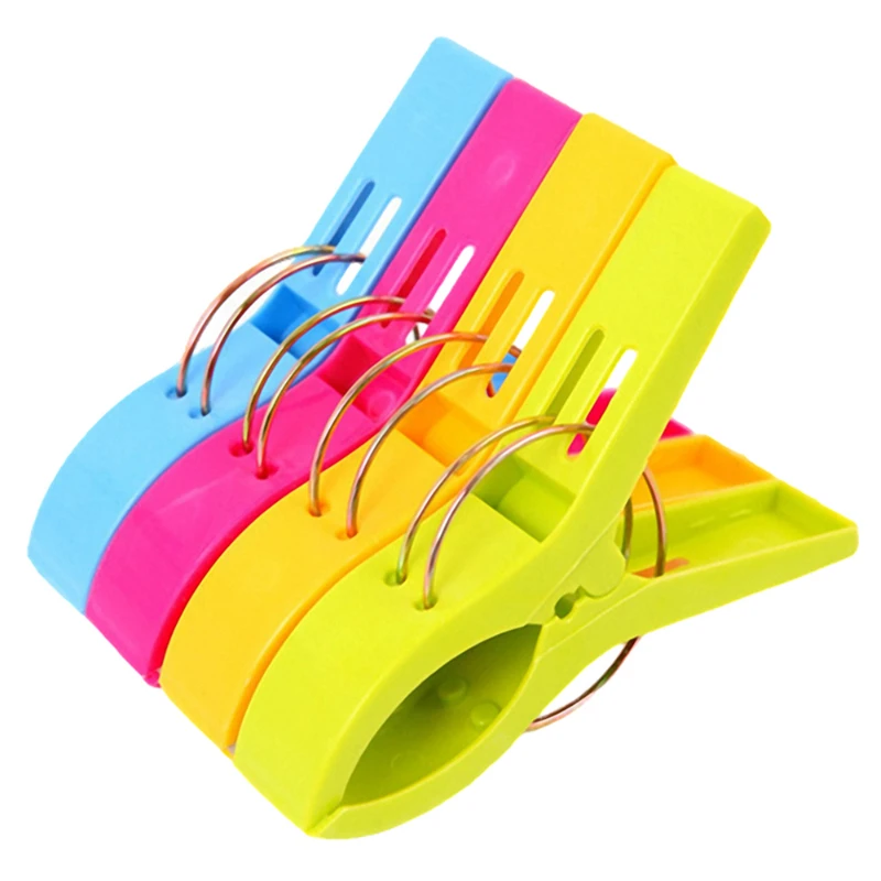 

4pcs Large Bright Colour Clothes Clip Plastic Beach Towel Pegs Clothespin Clips To Sunbed Home Wardrobe Storage High Quality