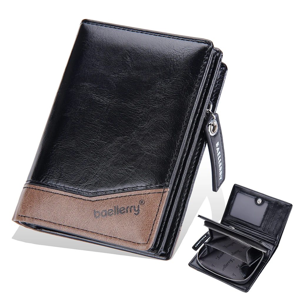 1Pcs/Baellerry Men's Pu Leather Wallet, Large Capacity Multi-Card Slot Zipper 80% off Wallet, with Id Window and Coin Pocket, Ideal Gift for Men