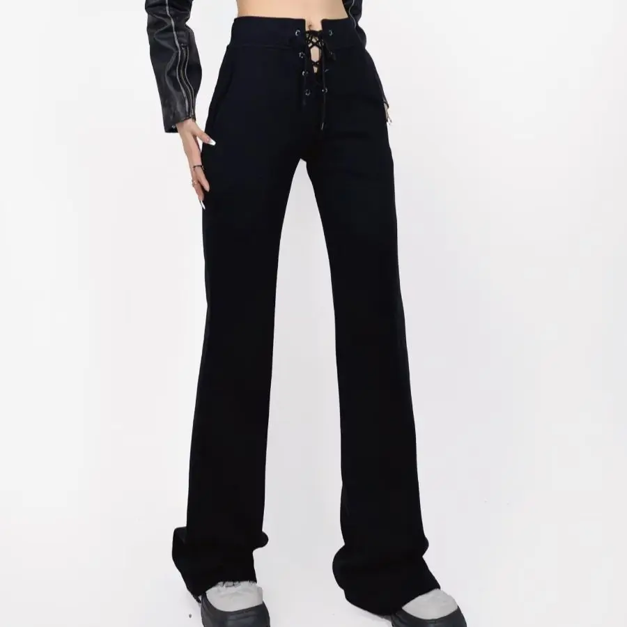 2023 Autumn Drawstring Cross Lacing up Bow Waist Sweatpants Sexy 