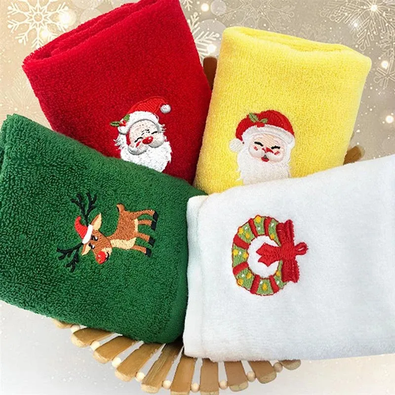 Cotton Towel Set Unisex Christmas Innovative Towel Kitchen Hand Towel Embroidered Holiday Towels