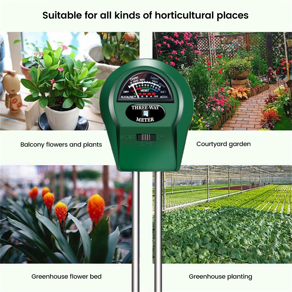 3 In1 Moisture Sunlight PH Meter Soil Water Acidity Humidity Light PH Test Garden Plants Flowers Moist Tester