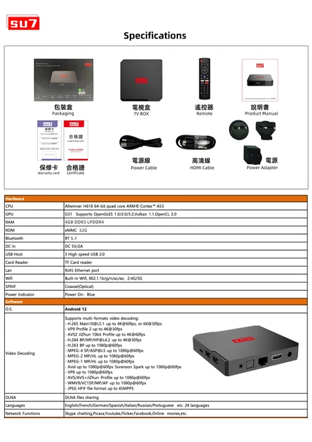 その他 TVBOX Genuine]SU7 tvbox 2025 4G32G 8k android 12 in Korea US UK