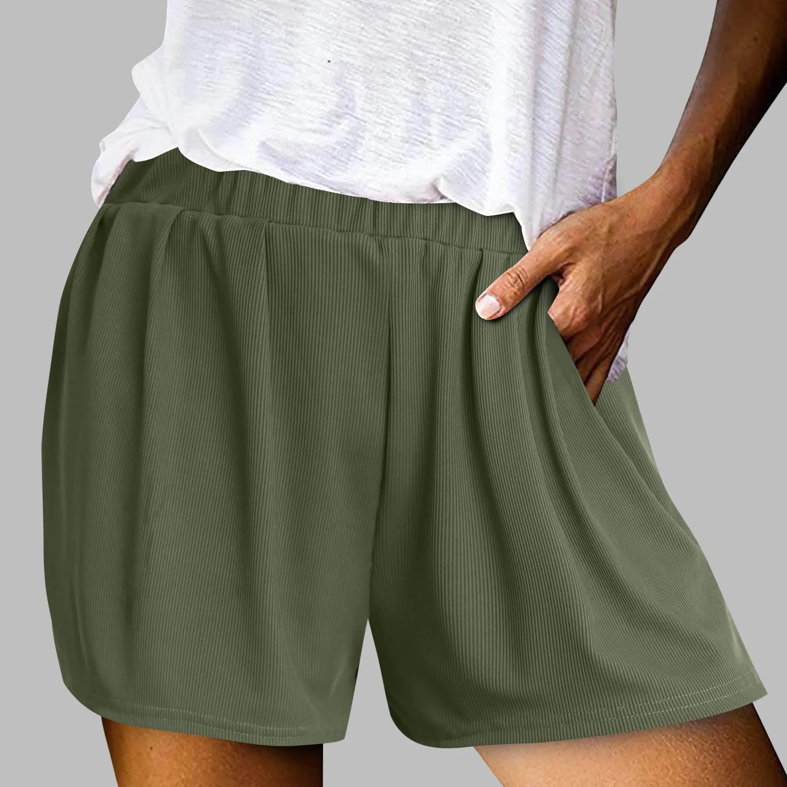 

2024 Vintage Solid Color High Waisted Pants Summer Women Casual Shorts Home Female Fashion Elastic Waist Sports Short Trouesers