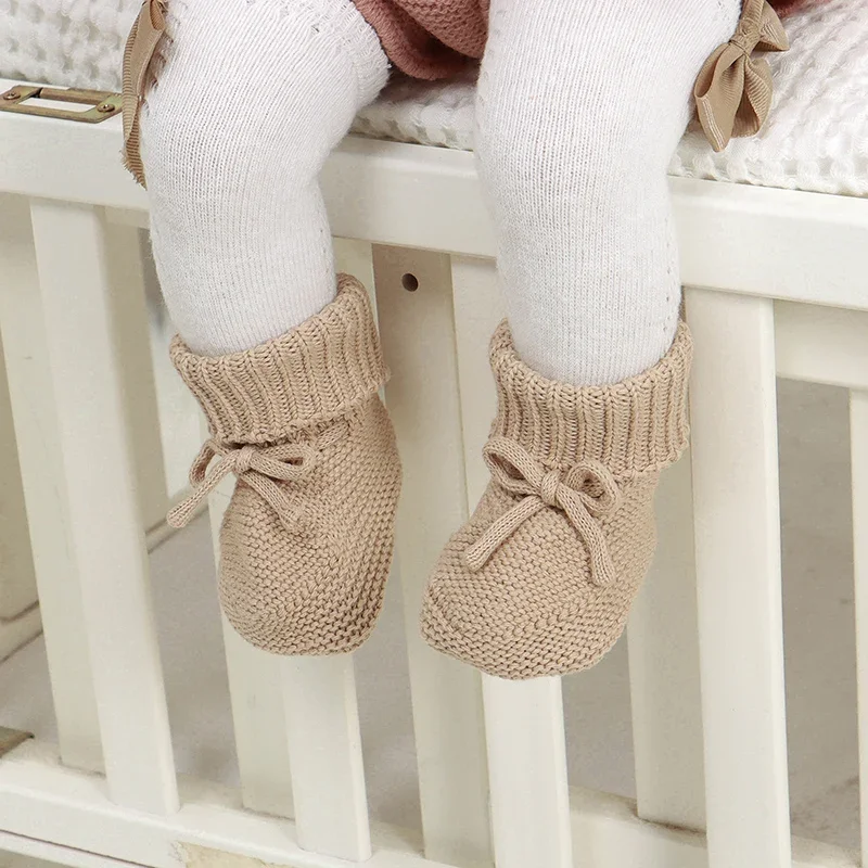 Infant Baby Shoes Cotton Knitted Newborn Girl Boy Boots Fashion Solid Warm Toddler Kid Slip-On Bed Shoes Handmade 0-18M Footwear 2