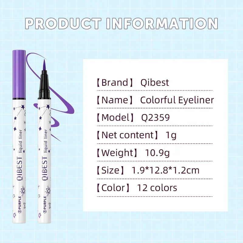 12 Colours Eyeliner Liquid Waterproof Matte Long Lasting Green Yellow Purple Blue White Eye Liner liquid eyeliner