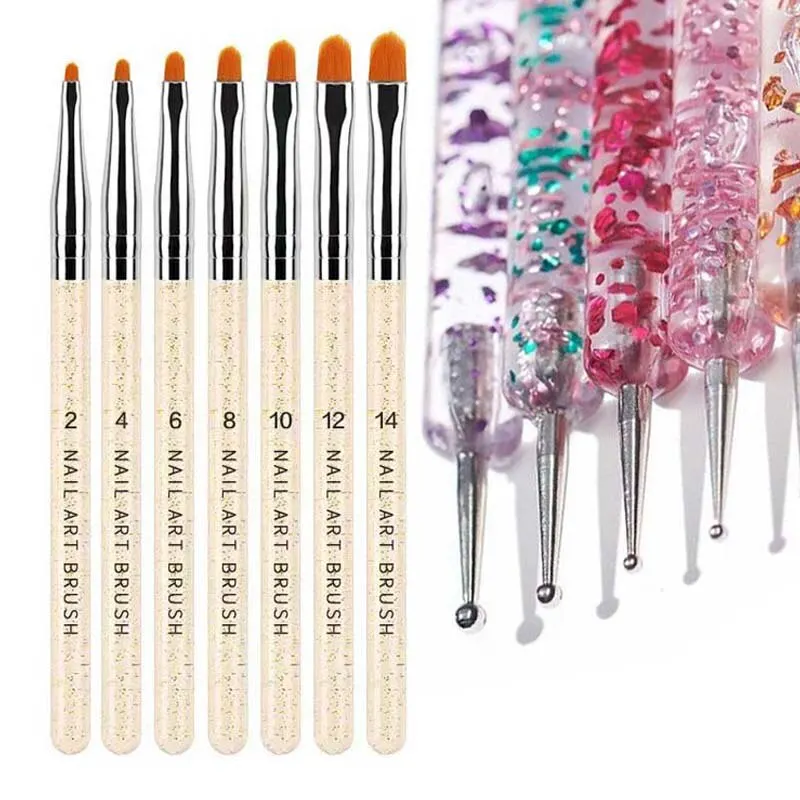 Nail Art Brush Design Tip Painting Drawing Carving Dotting Pen 12 Pcs FlatFan Liner Acrylic Gel UV Polish Tool Manicure nail art pen nail art brush nail art tools