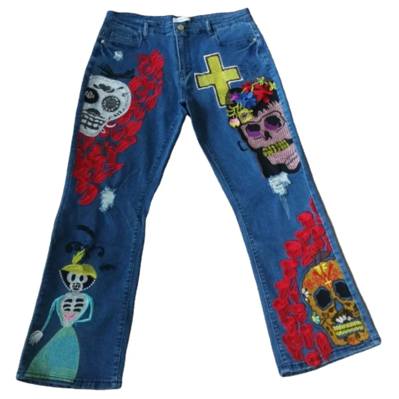 

Street heavy industry ripped jeans men's 2023 new long pants American Hong Kong style original American fashion Halloween jeans