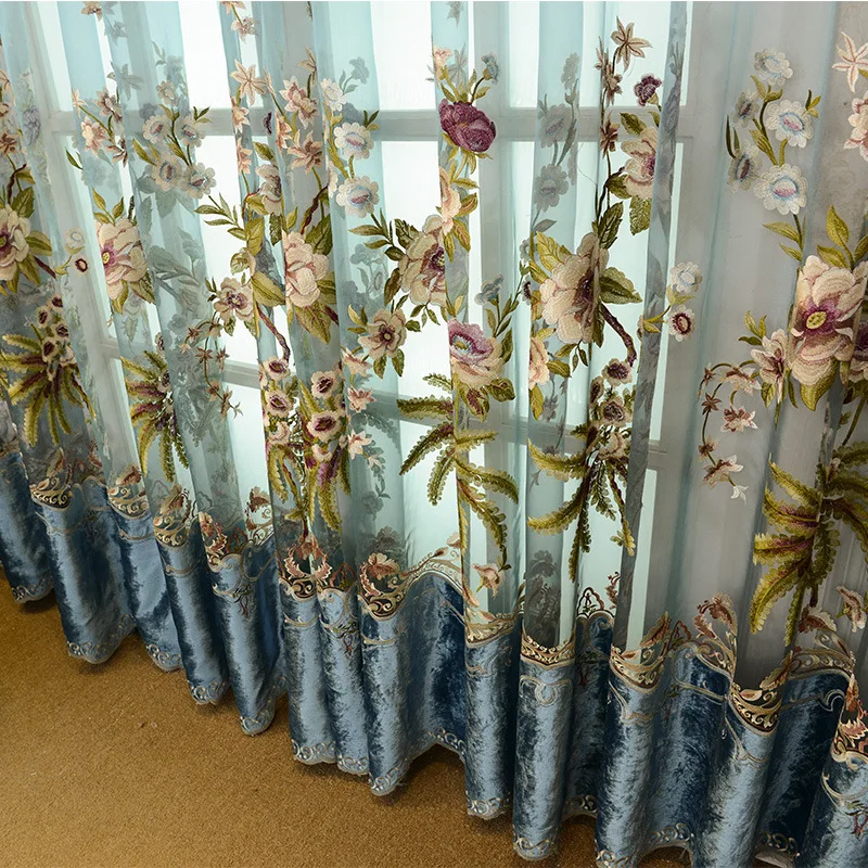 

European-style Luxury Embroidered Window Screens Curtain Tulle for Living Room and Bedroom Translucidus (Shading Rate 1%-40%)