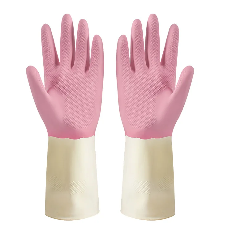 Two-color Dishwashing Gloves Women's Household Kitchen Dishes Durable Cleaning Household Rubber Latex Laundry Waterproof Gloves