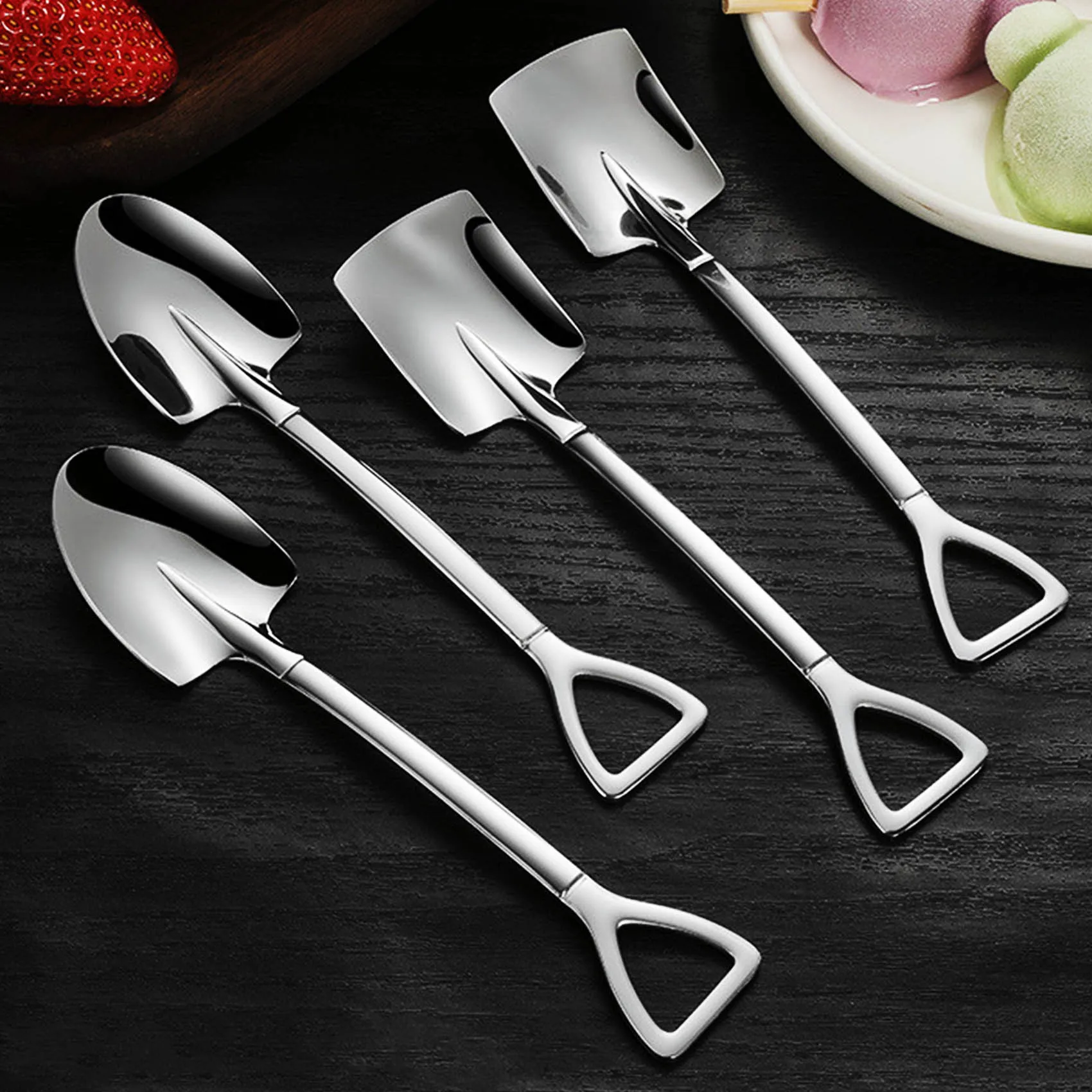 9 Pieces Shovel Spoon Fork Shovel Coffee Spoon Handle Dessert Ice Cream Shape Fork Fruit