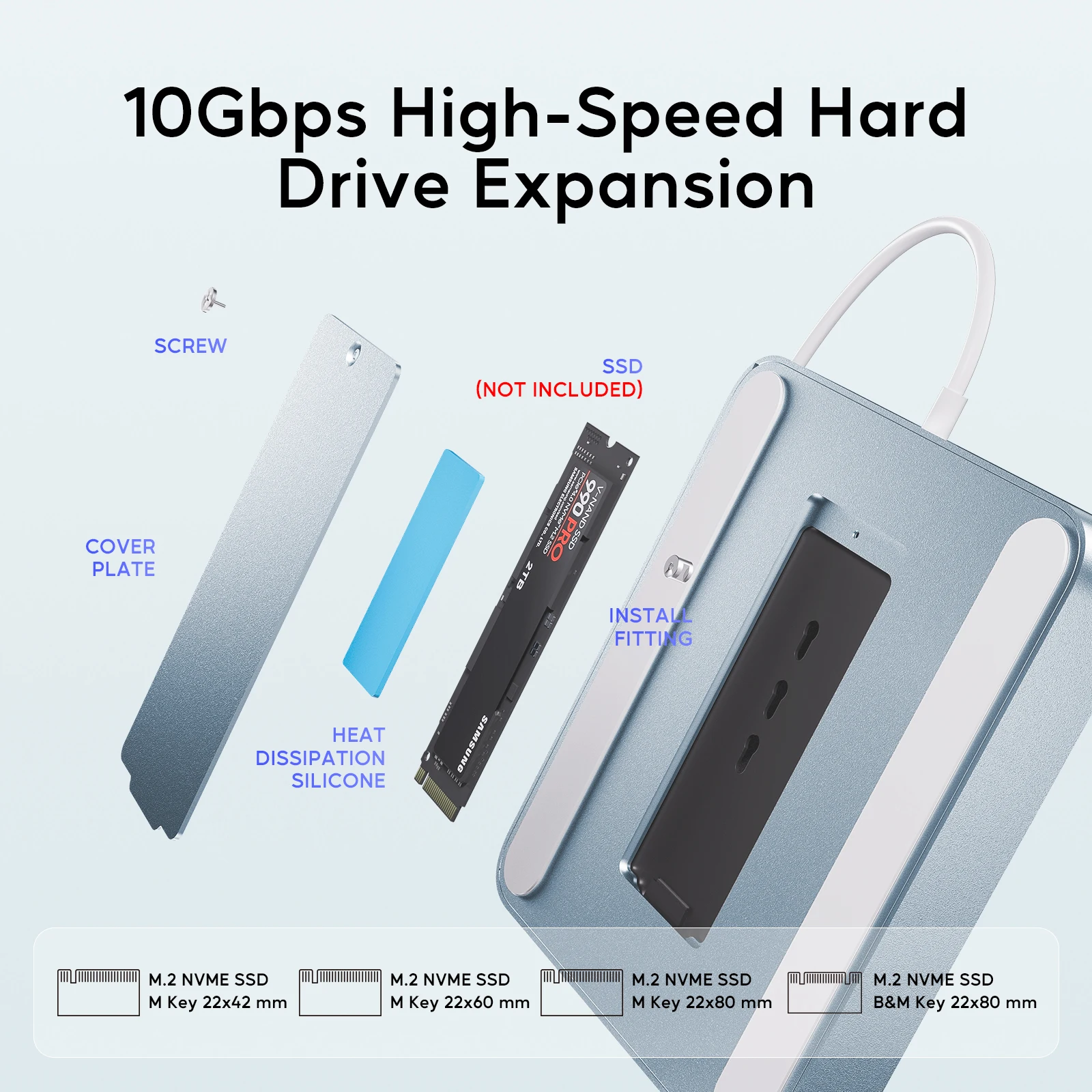 PULWTOP USB Hub iMac Accessories for  iMac 24 inch 2021/2023/2024 with USB C 10Gbps, Docking Station Support Expand M.2 SSD 5