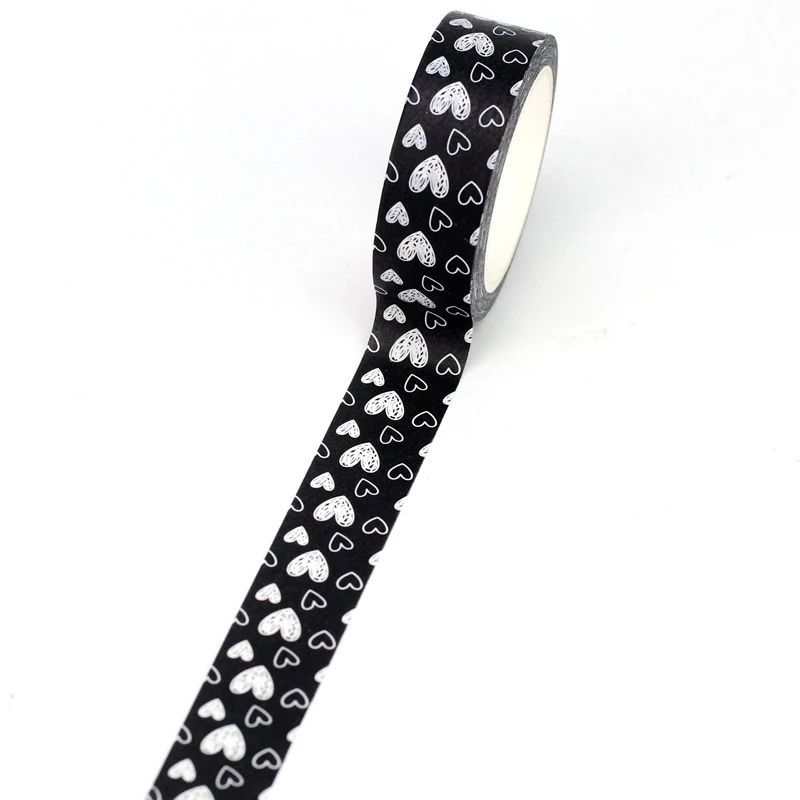새로운 1PC 10M 장식 흑백 하트 Washi 테이프 저널링 스크랩북 스티커 접착 마스킹 테이프 Kawaii Stationary