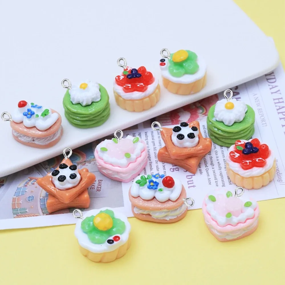 10PCS 반짝 이는 과일 장미 케이크 시리즈 플랫 백 참 장식품 귀걸이 팔찌 머리핀 DIY 쥬얼리 펜던트 장식 액세서리 0