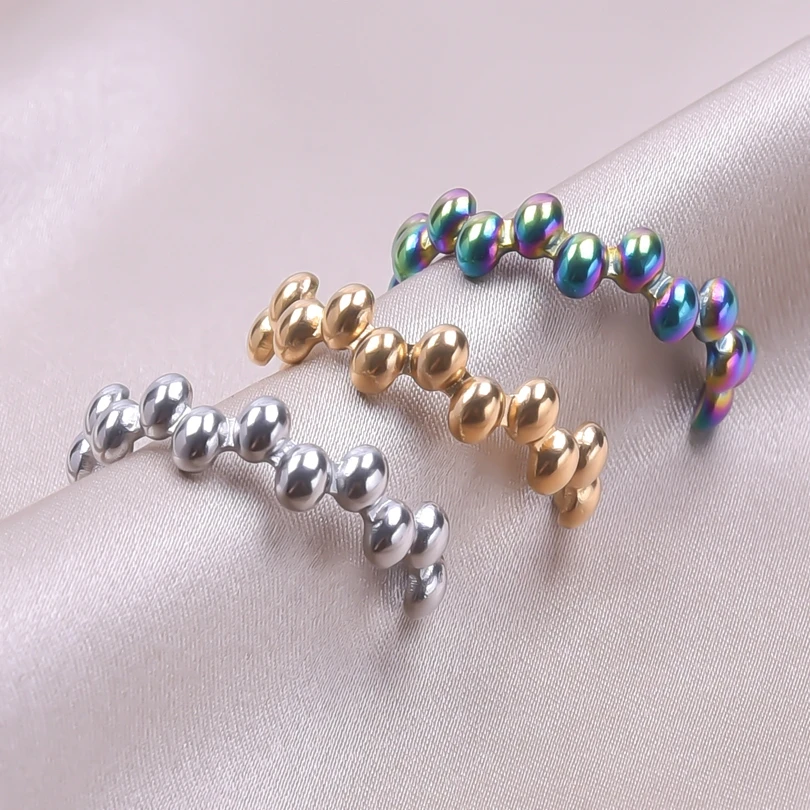 

Staggered Elliptical Beads Adjustable Ring Simple Fashion Stainless Steel Rings For Women Men Accessories Finger Jewelry Bague