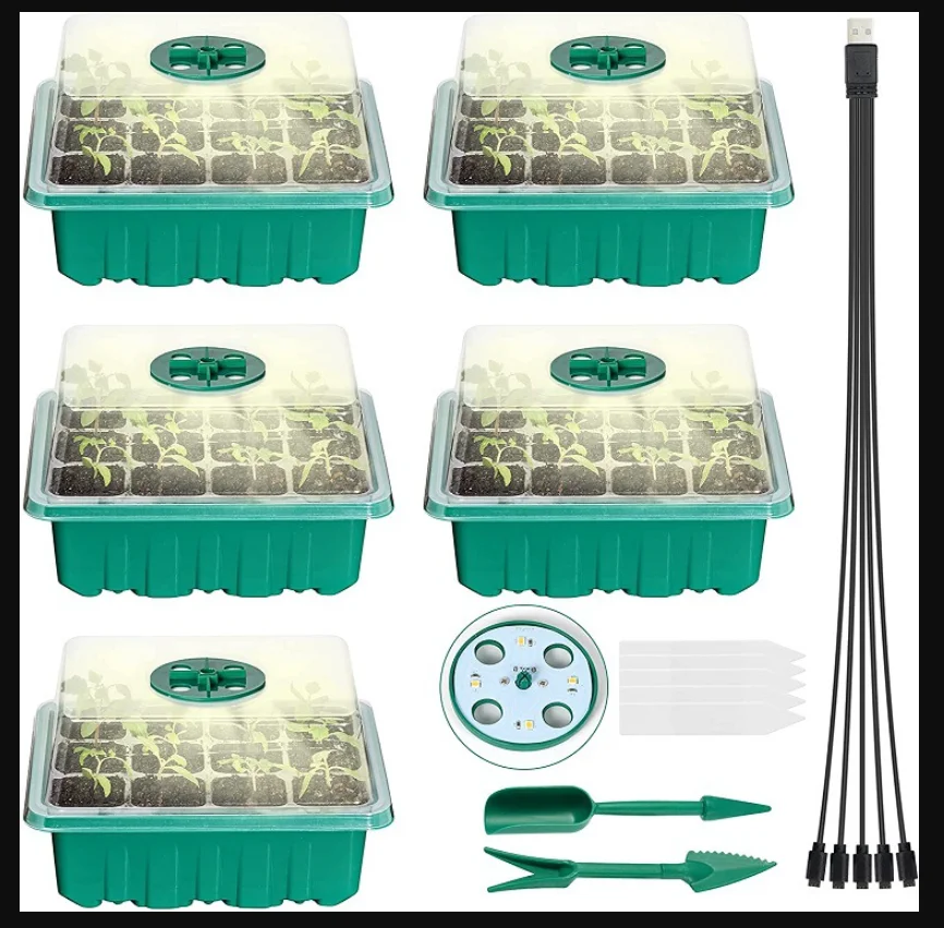 5PCS Indoor Greenhouse Planting Plant Germination Seedling Pot Set with Grow Light