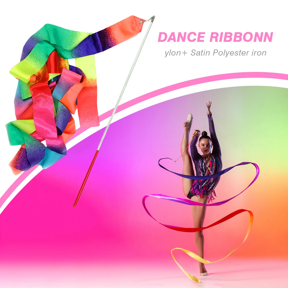 4M Gymnastics Streamer Baton Stick Twirling Dance Ribbons Rainbow Color Sparkling Performance Props for Children Art Dances