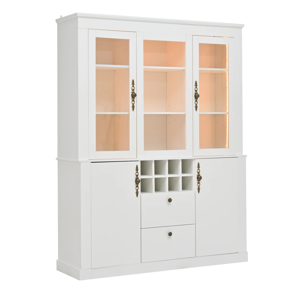 130 * 37,5 * 170,5 cm Vitrine mit 2 Schubladen und 4 Schranktüren, Glasvitrine mit LED und 8 Weinregalen, großer Schrank – Detail 13
