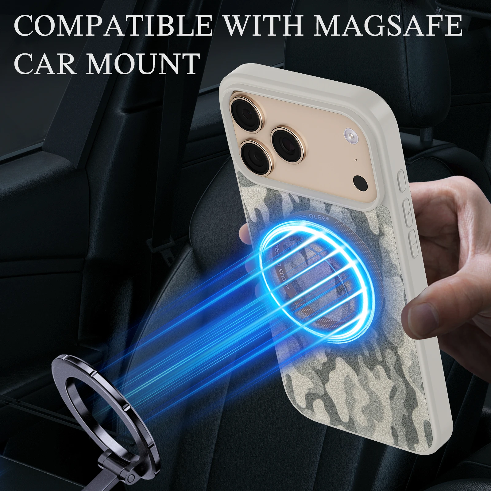 Frosted Camouflage Sheepskin Phone Case with Wireless Charging Capability