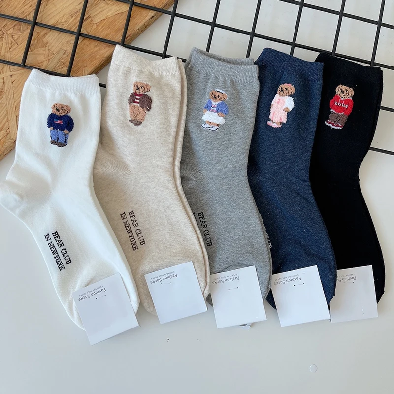 Elegant Cartoon Lady Bear Women's Harajuku Style Cute Cotton Socks - Novelty Breathable Sox